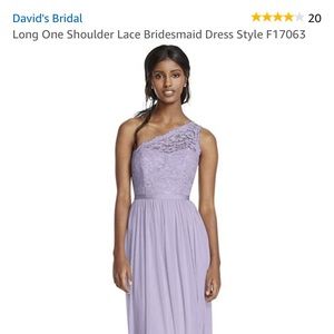 Lavender David’s Bridal one shoulder bridesmaid